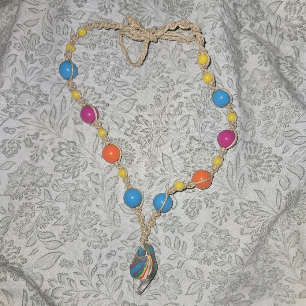 Colorful Beaded Hemp Wrap Boho Multicolored Necklace Rainbow Handmade Gemstone